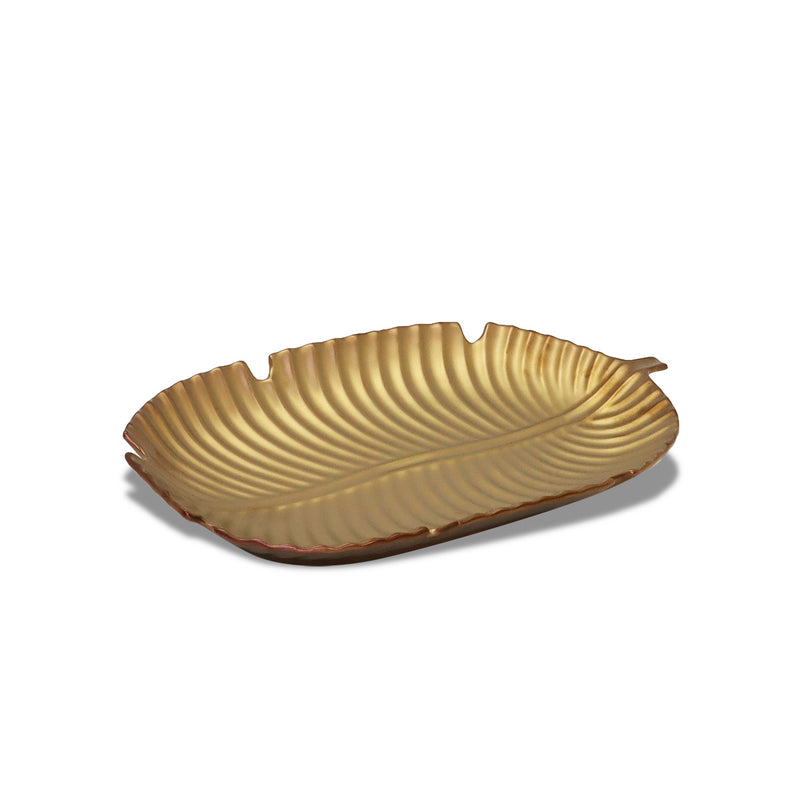 Valle Banana Leaf Rose Gold Tray | Vinoti Living