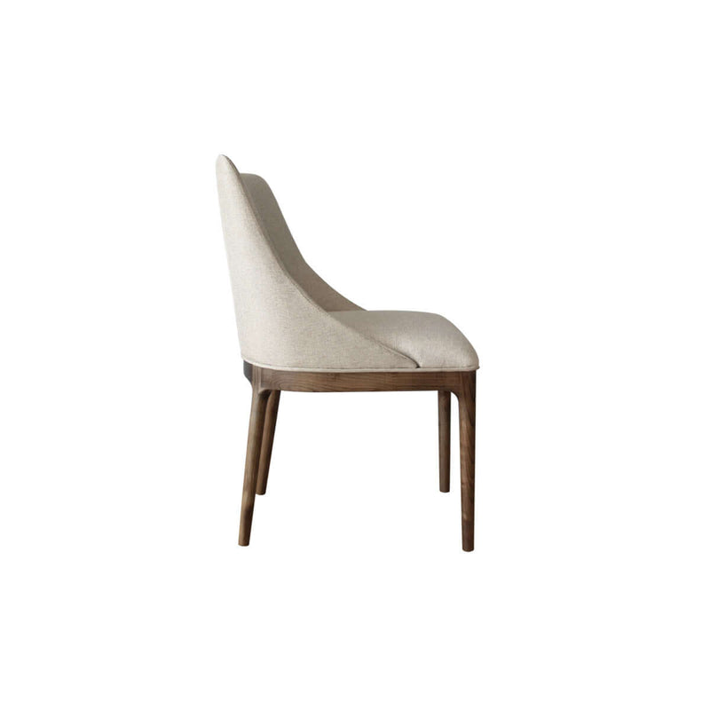 contemporary dining chair with straight wooden legs and a low backrest side view