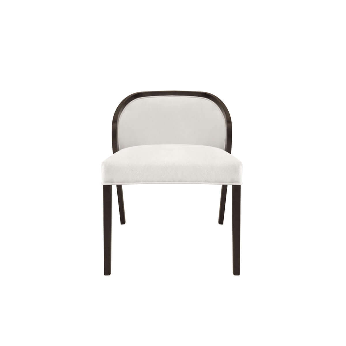 armless dining chair with low back and glossy wooden trim