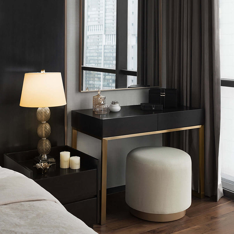 a dressing table that can double as a desk - gold color metal legs