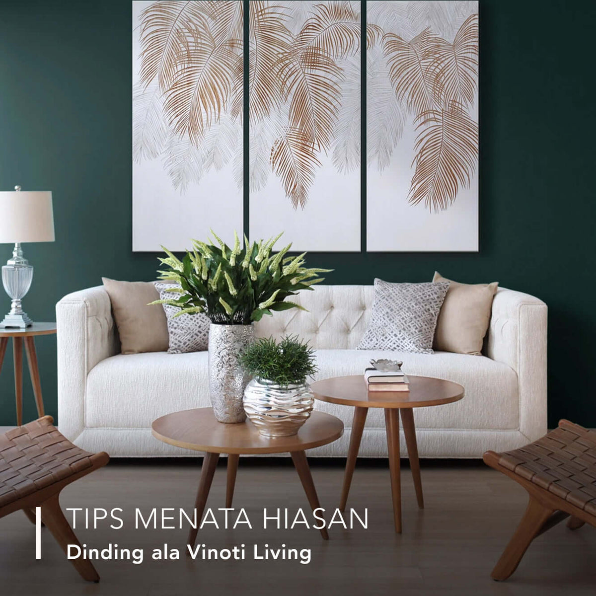 white modern sofa_scandinavian table_palm leaves wood carving
