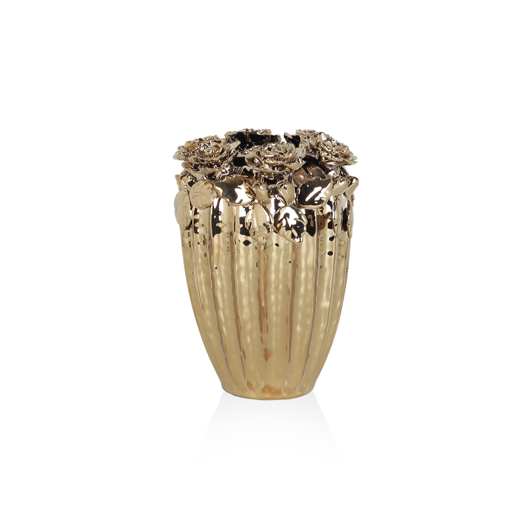 Bloom Rose Tall Gold Vase - Accessories | Vinoti Living
