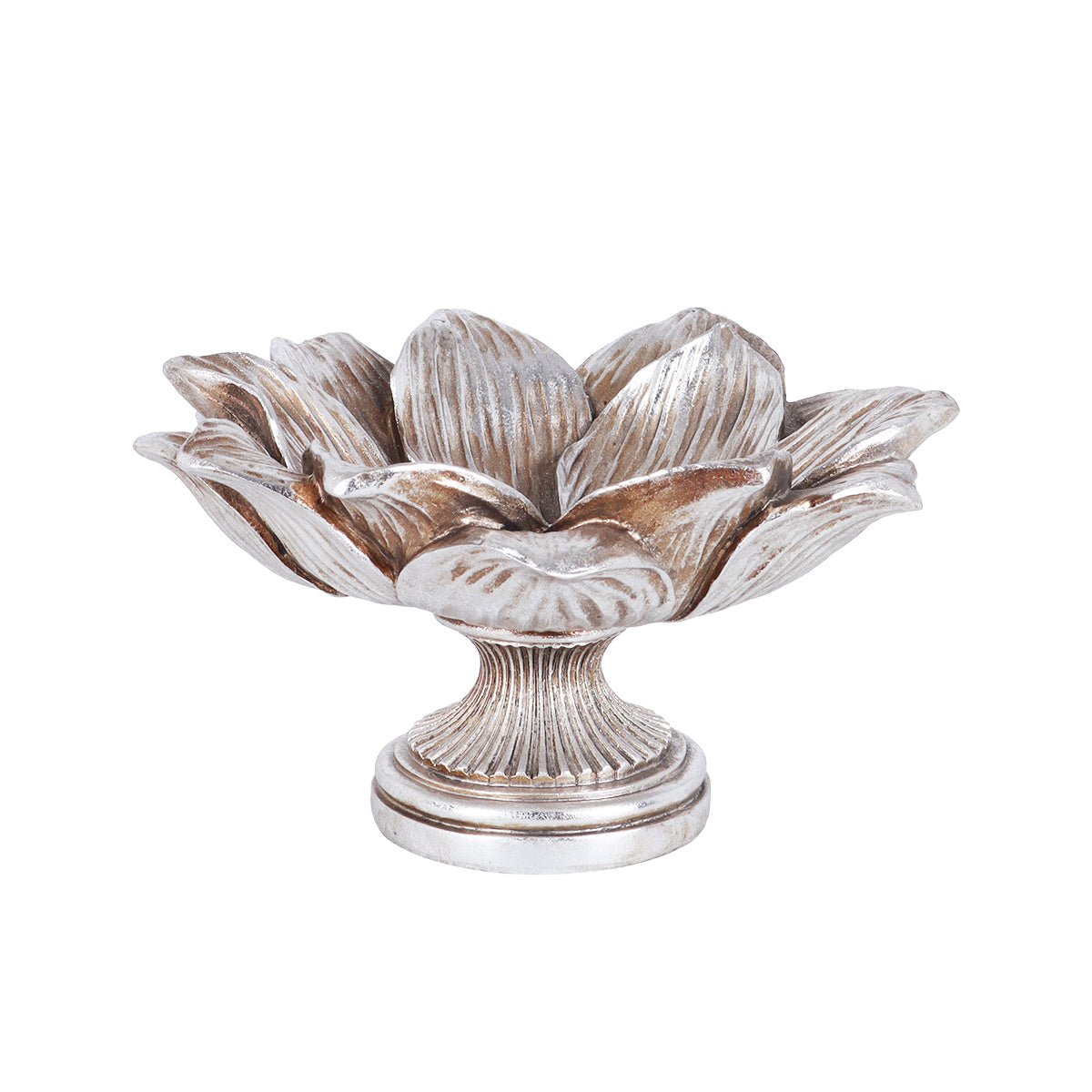 Alexandria Flora Pedestal Silver Bowl - Vases & Centerpieces | Vinoti Living