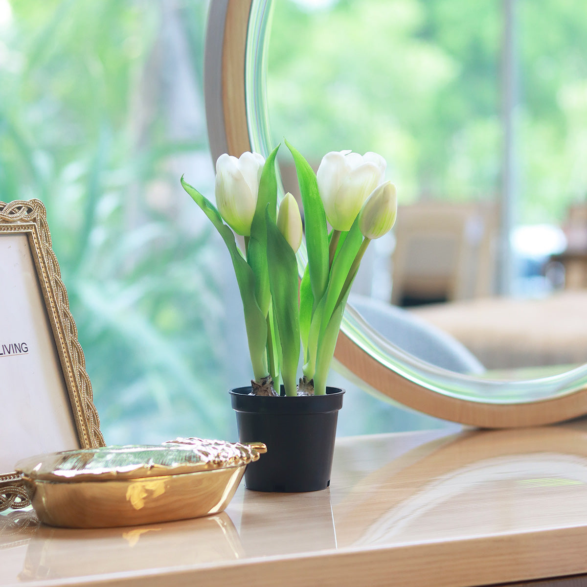 Tulip In Pot White Flower - Accessories | Vinoti Living