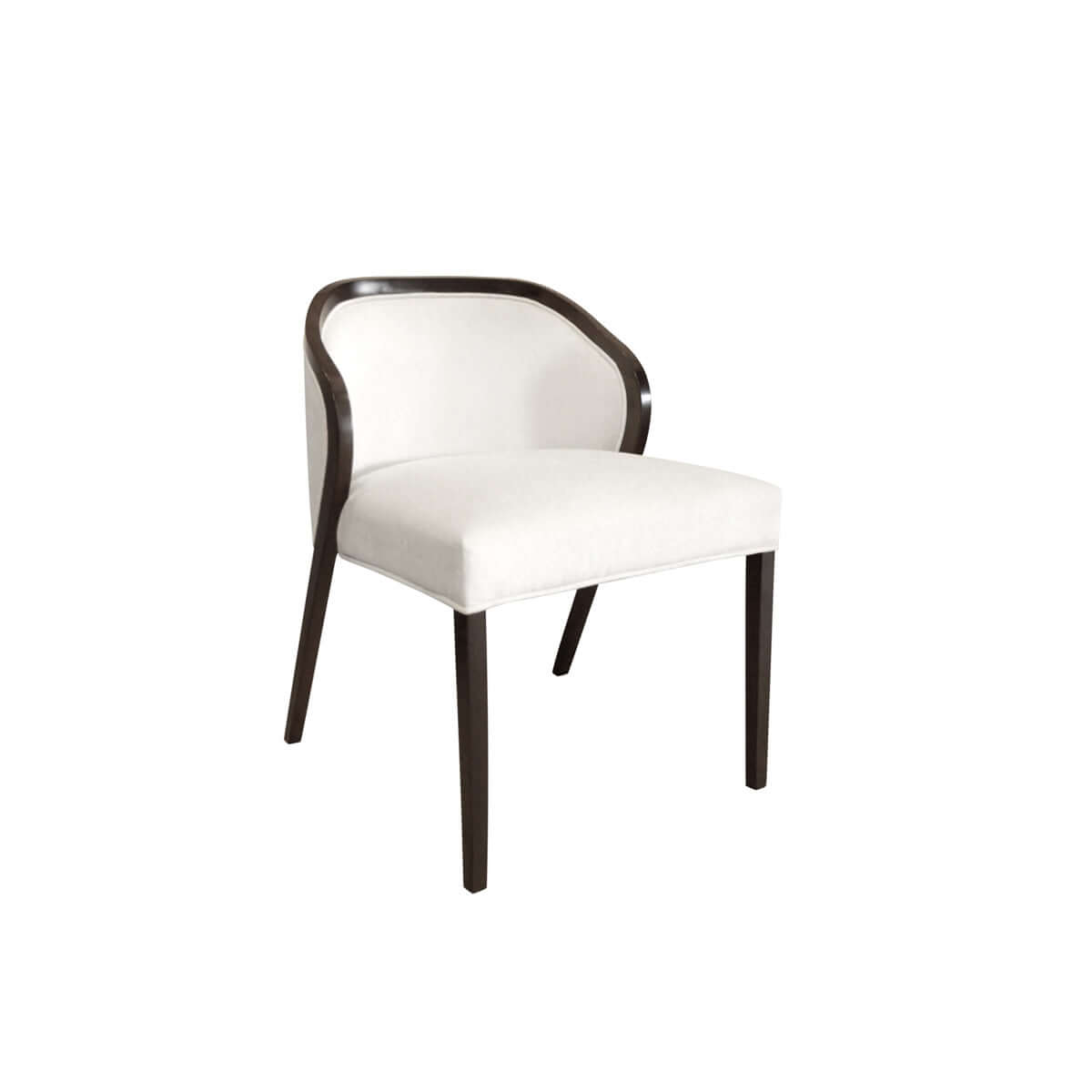 armless dining chair with low back and glossy wooden trim side view